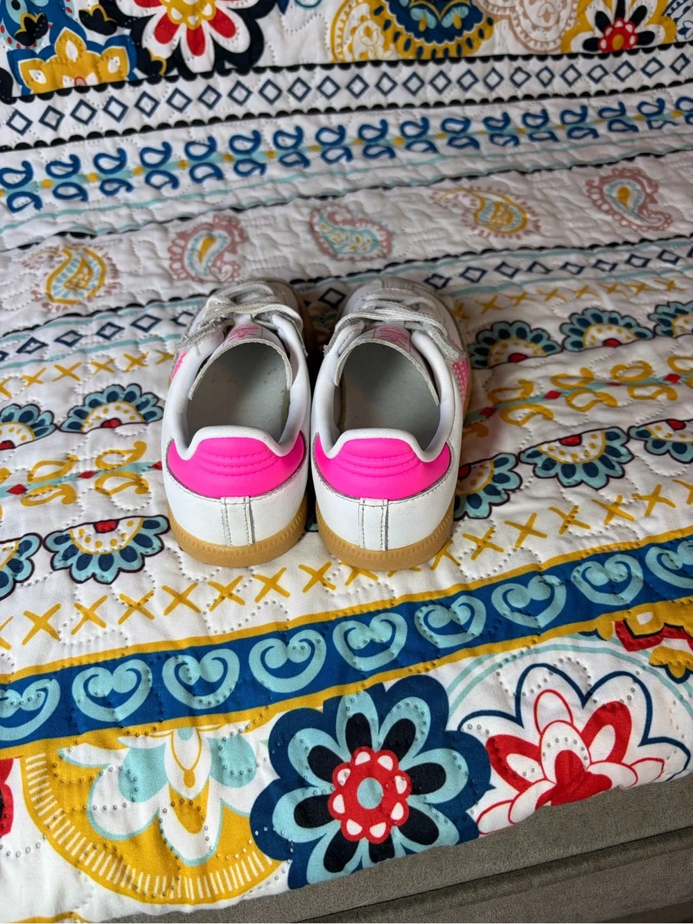 adidas Kids Samba Sneakers — White with Hot Pink Stripes